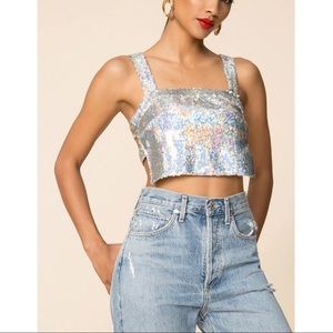 NWT Superdown Karla Cut Out Crop Top Iridescent S